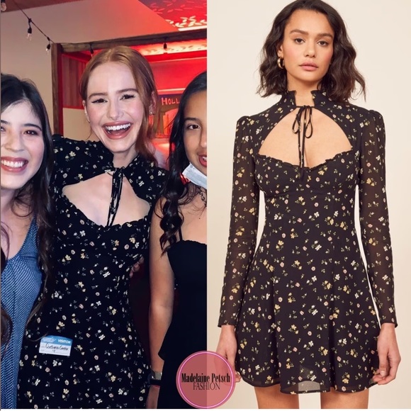 ⛔️SOLD⛔️Reformation Vivianne Black Floral Cut Out Long Sleeve Mini Dress Size 10 - Picture 4 of 9